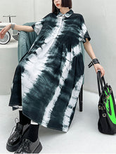 Lapel Loose Looking Thin Retro Tie Dye Casual Dress